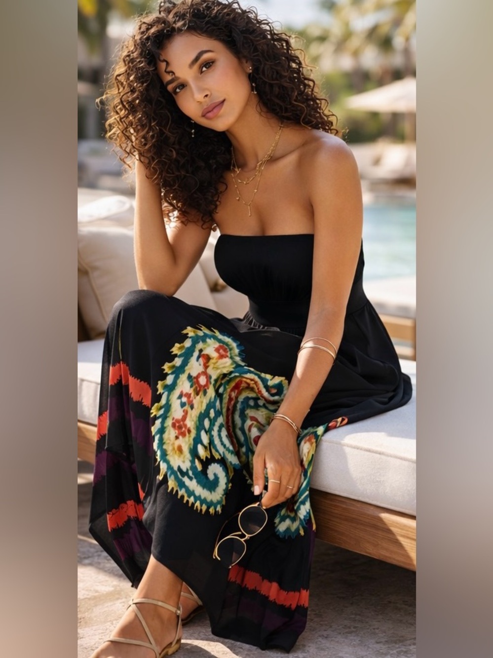 Resort Strapless Maxi Dress | Black Bohemian Summer Dress | Vacation Ready Flow